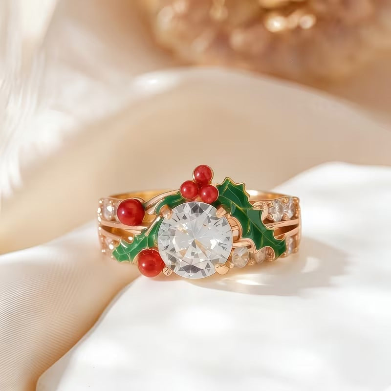 Christmas Ring Set, Holly and Berry Rings, 8-Piece Assorted Holiday Party Favor Pack, Stocking Stuffers and Gift Exchange Present for Kids and Adults