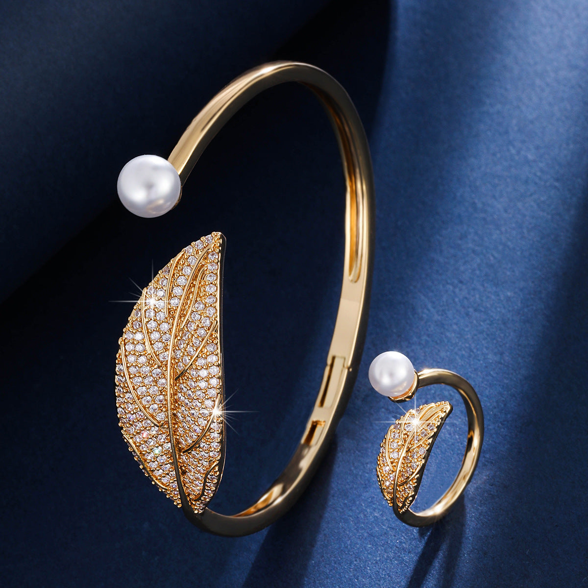 Faux pearl cuff bracelet by Yoshan, detail view 2