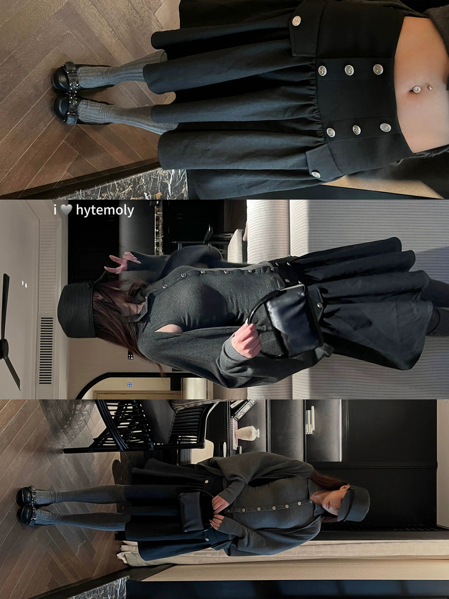 Women's Leather-Look Ruched Double-Breasted A-Line Retro Clothing Top Weekend Everyday