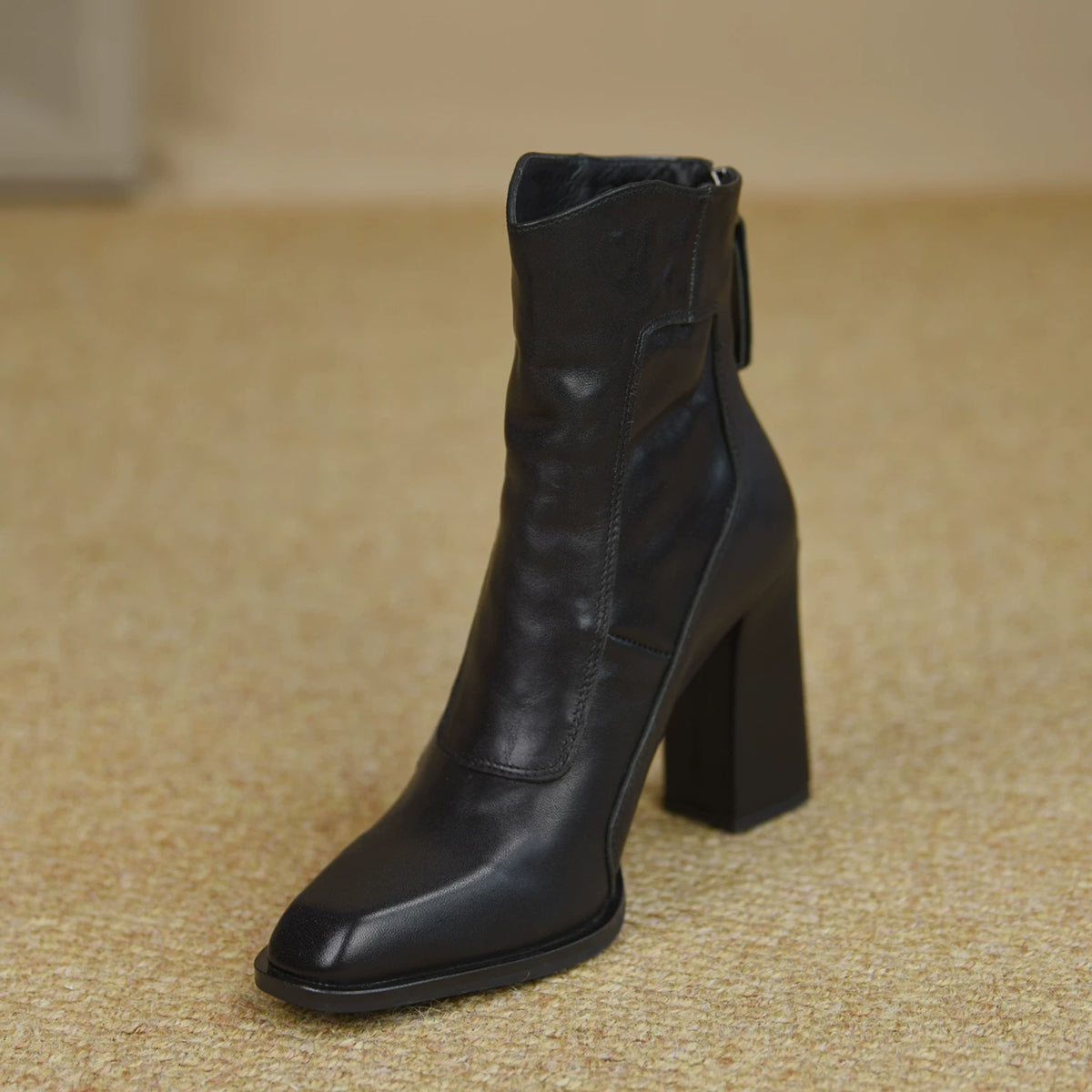 Women's Fall Winter Square Toe Block Heel High Heel Flat Zip Ankle Boots for Office and Weekend Streetwear Everyday Wear Date Night Wedding Guest