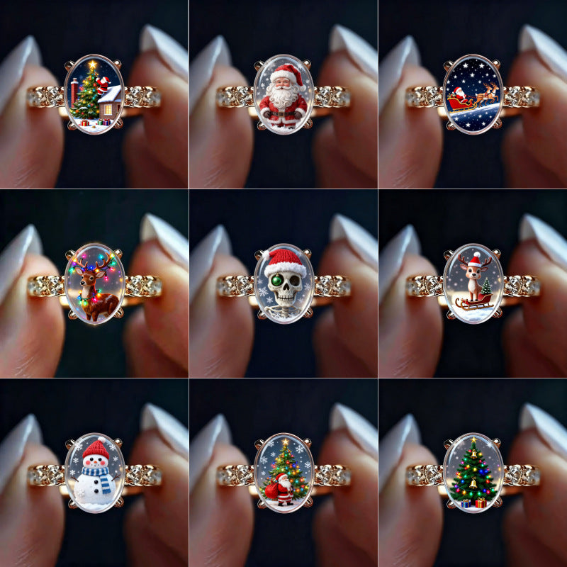 Christmas Ring Set, Santa, Christmas Tree and Star Rings, 12-Piece Assorted Holiday Party Favor Pack, Stocking Stuffers and Gift Exchange Present for Kids and A