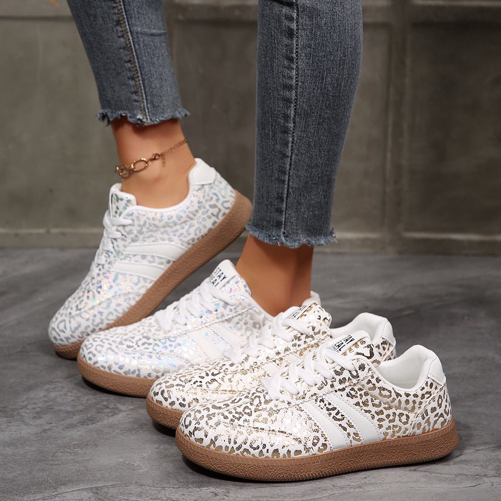 Women's Leopard Flat Plus Size Casual White Sneakers Platform Fashion Sneakers Walking