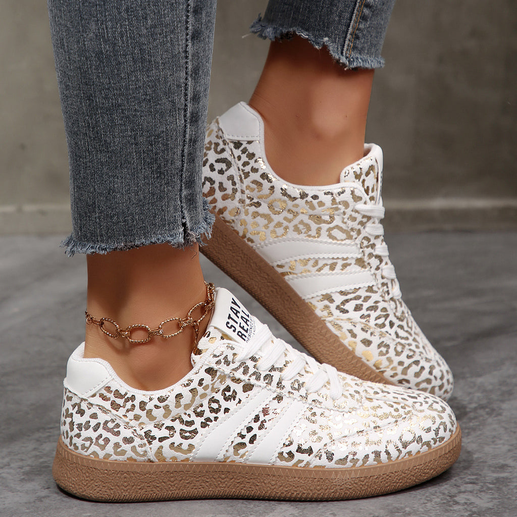 Women's Leopard Flat Plus Size Casual White Sneakers Platform Fashion Sneakers Walking