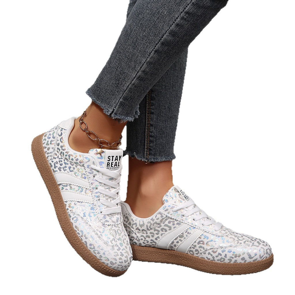 Women's Leopard Flat Plus Size Casual White Sneakers Platform Fashion Sneakers Walking