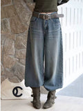 Women's Oxidized Washed Relaxed Retro Straight Pants Wide-Leg for Office Outfits Business Casual Work Travel Comfort Weekend