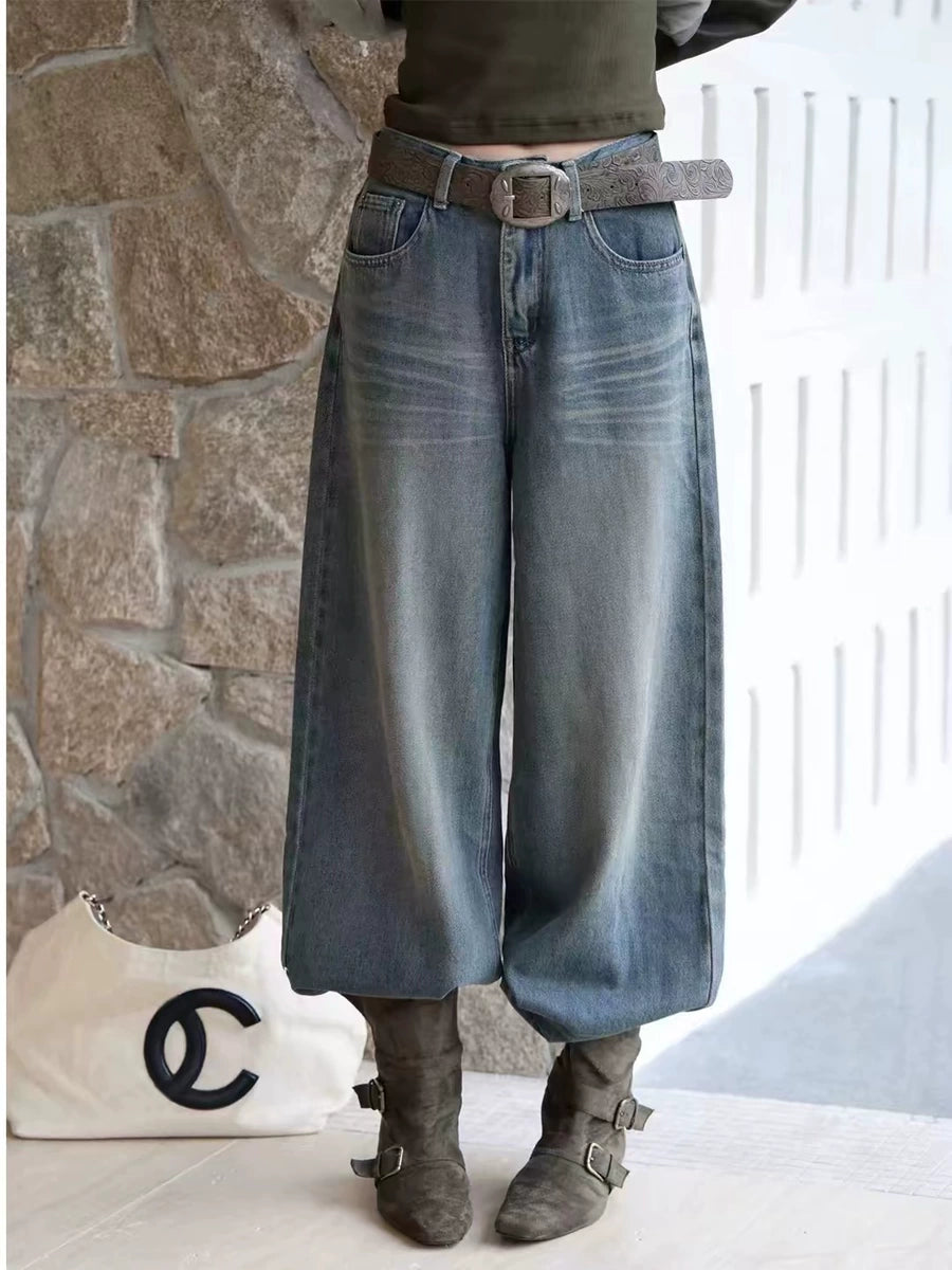 Women's Oxidized Washed Relaxed Retro Straight Pants Wide-Leg for Office Outfits Business Casual Work Travel Comfort Weekend
