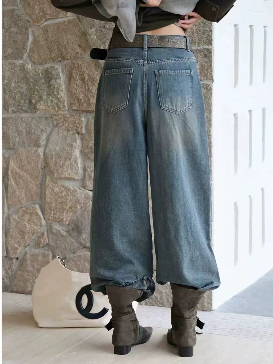 Women's Oxidized Washed Relaxed Retro Straight Pants Wide-Leg for Office Outfits Business Casual Work Travel Comfort Weekend
