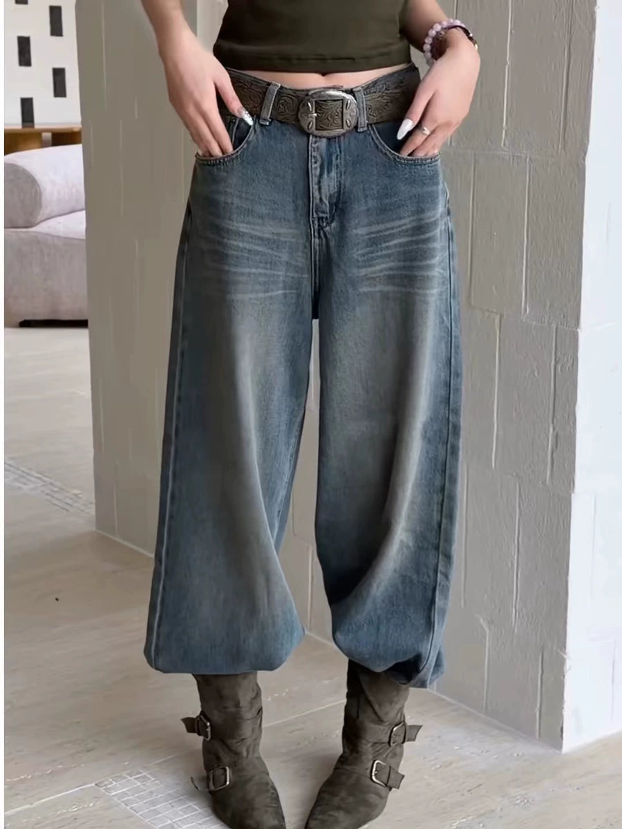 Women's Oxidized Washed Relaxed Retro Straight Pants Wide-Leg for Office Outfits Business Casual Work Travel Comfort Weekend