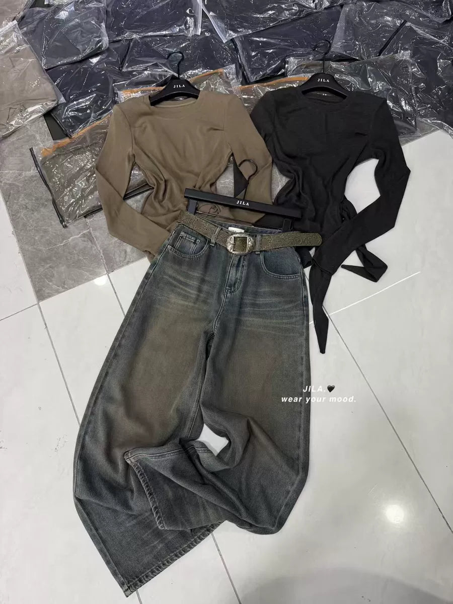 Women's Oxidized Washed Relaxed Retro Straight Pants Wide-Leg for Office Outfits Business Casual Work Travel Comfort Weekend