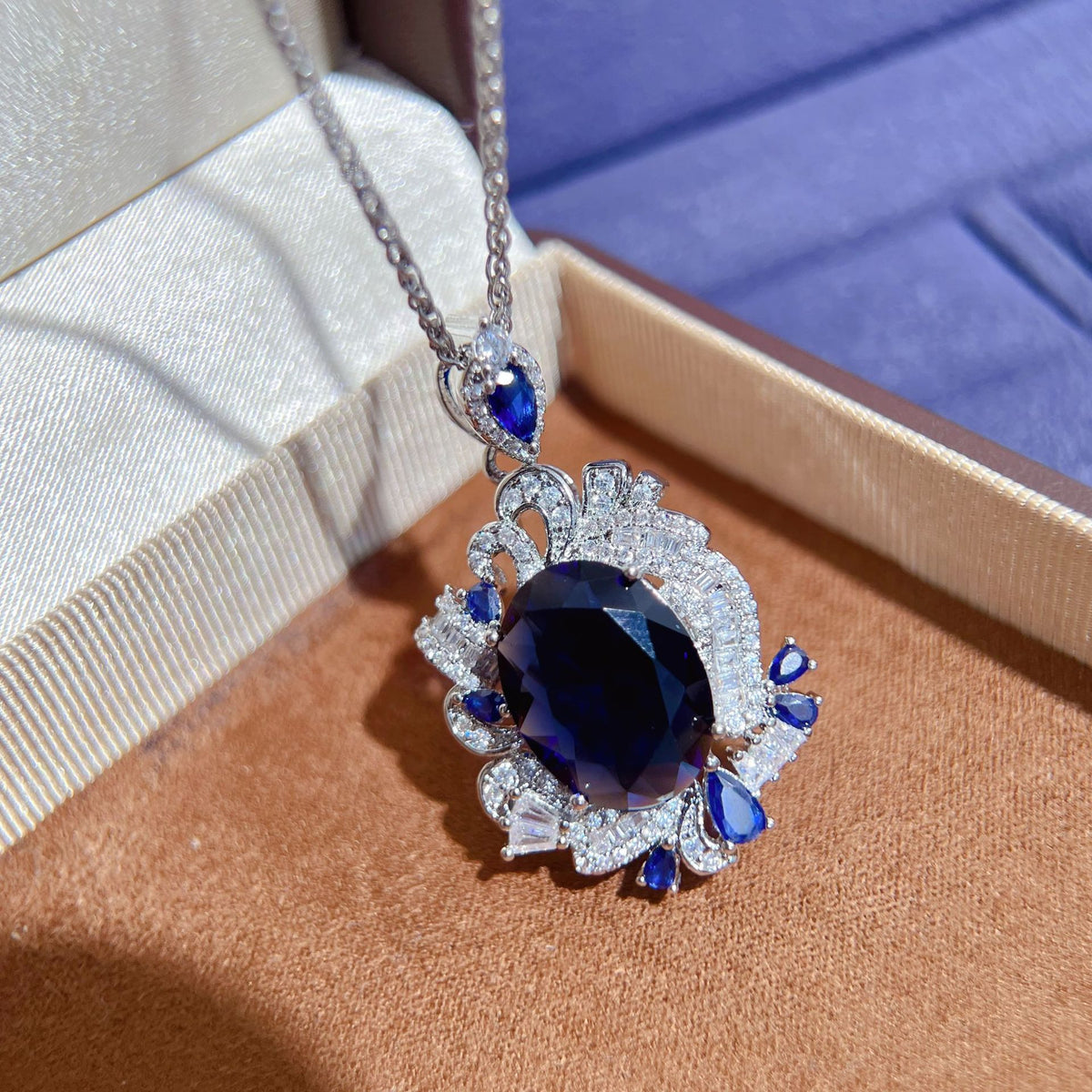Blue cubic zirconia pendant necklace by Yoshan