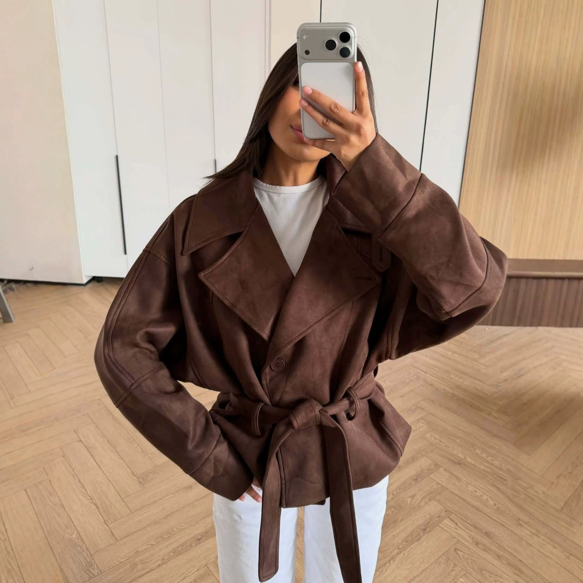 Women's Petite Cropped Lace-up Jacket Casual Coat Casual Everyday Wear Womenswear