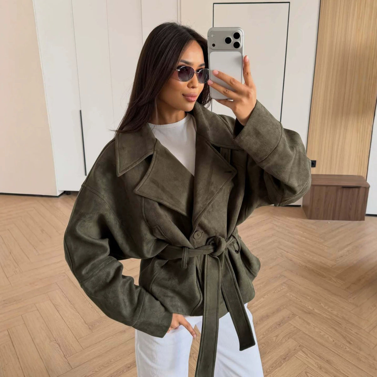 Women's Petite Cropped Lace-up Jacket Casual Coat Casual Everyday Wear Womenswear