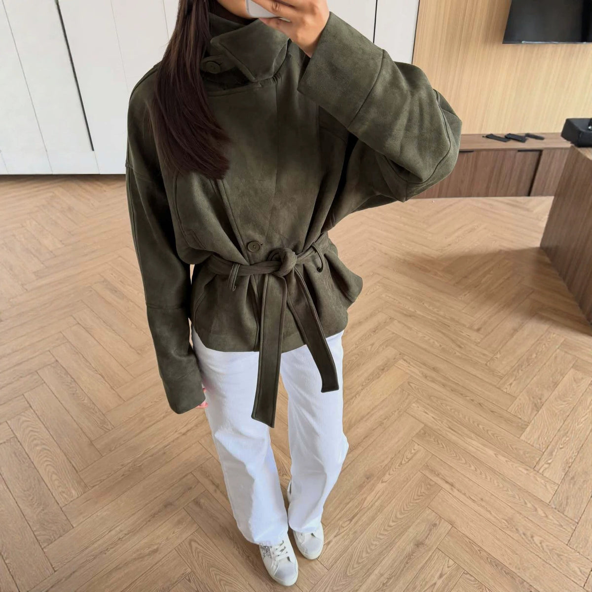 Women's Petite Cropped Lace-up Jacket Casual Coat Casual Everyday Wear Womenswear