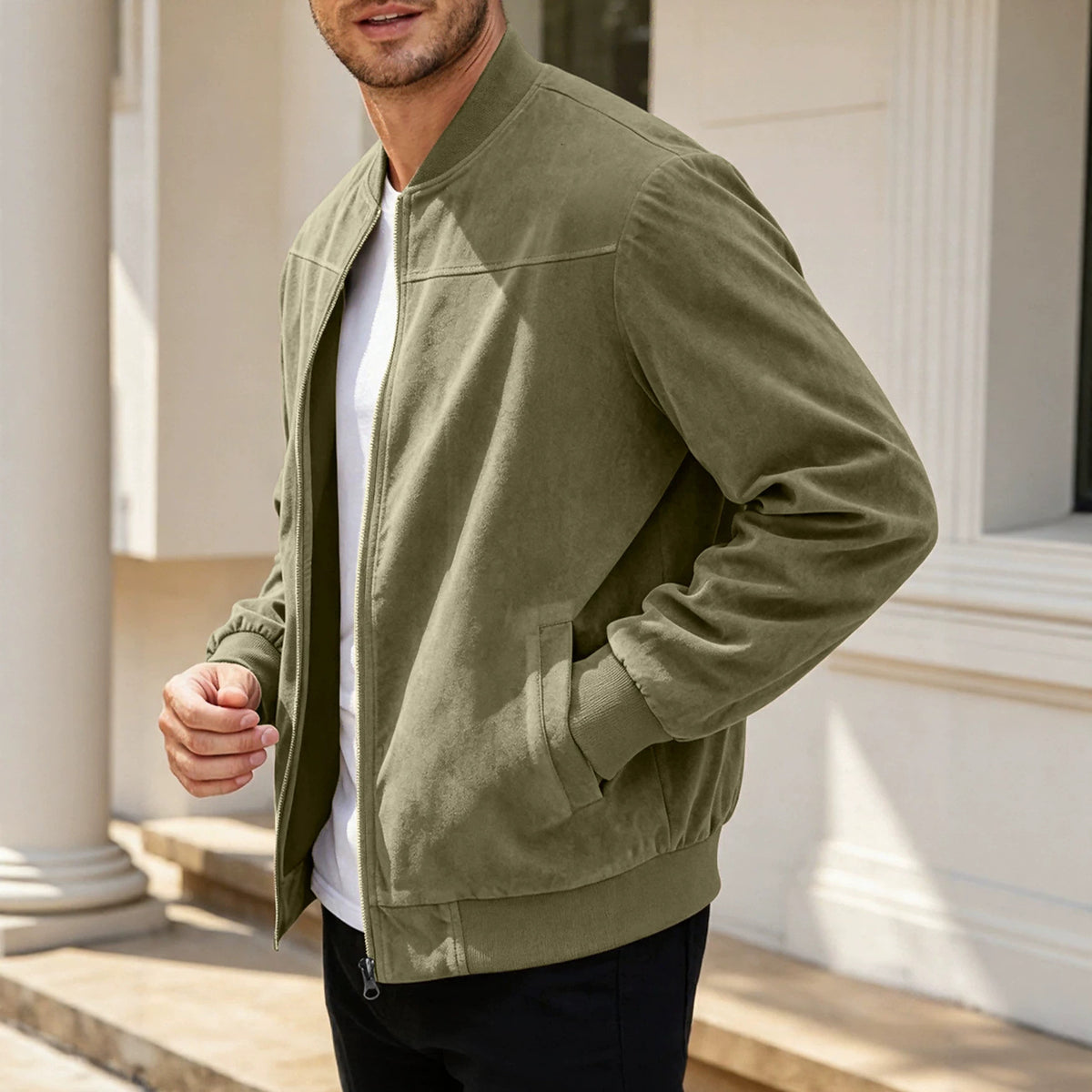 Men's Suede-Look Zip Jacket Casual Coat Outerwear Travel Outdoor Fall Winter Everyday