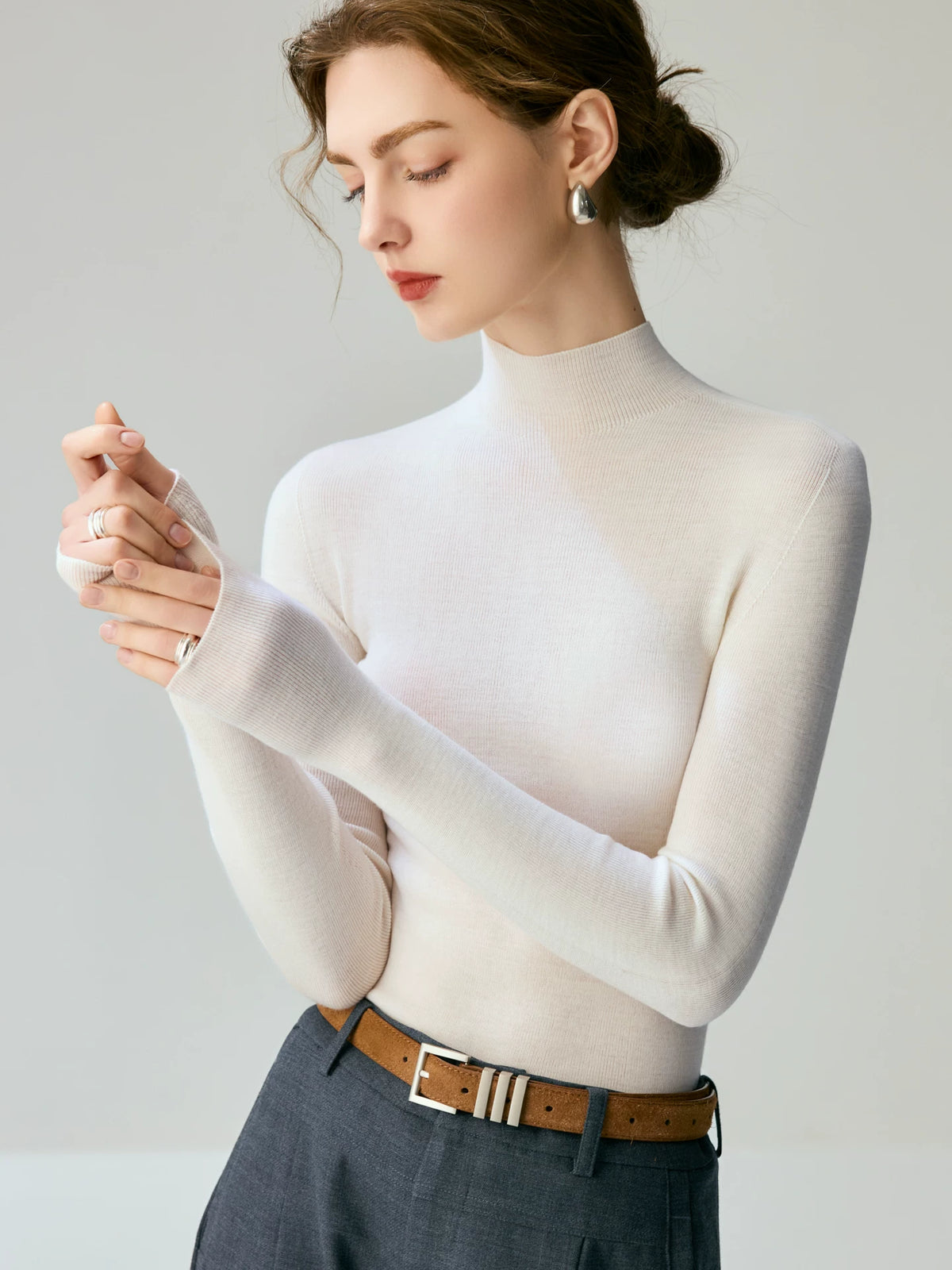 Women's Mock Neck Wool Fall Winter Slim-fit Sweater Knit Pullover Top for Casual Outfits Spring Travel Office Slimming Everyday