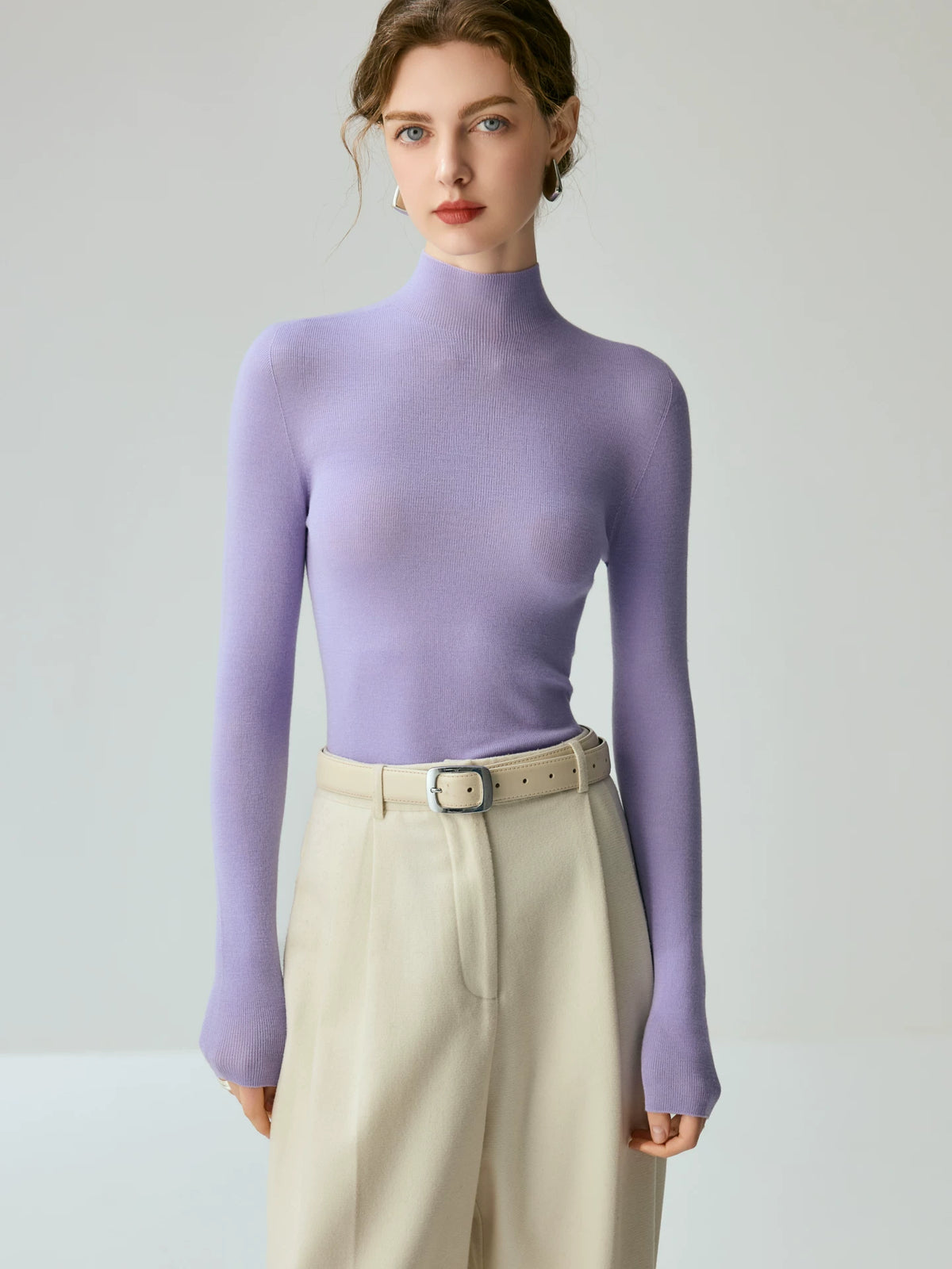 Women's Mock Neck Wool Fall Winter Slim-fit Sweater Knit Pullover Top for Casual Outfits Spring Travel Office Slimming Everyday