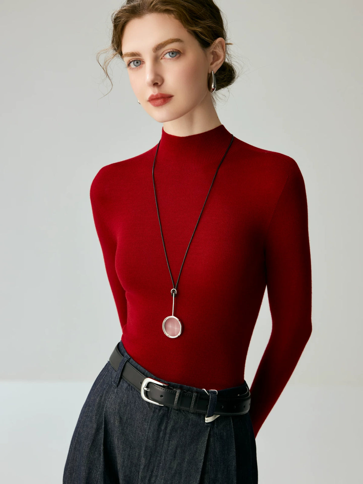 Women's Mock Neck Wool Fall Winter Slim-fit Sweater Knit Pullover Top for Casual Outfits Spring Travel Office Slimming Everyday