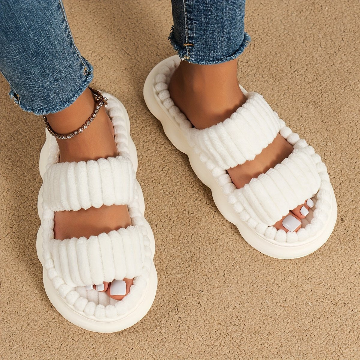 Women's Chunky Sole Fleece-lined Slippers Outdoor Mules Casual Everyday Wear Womenswear