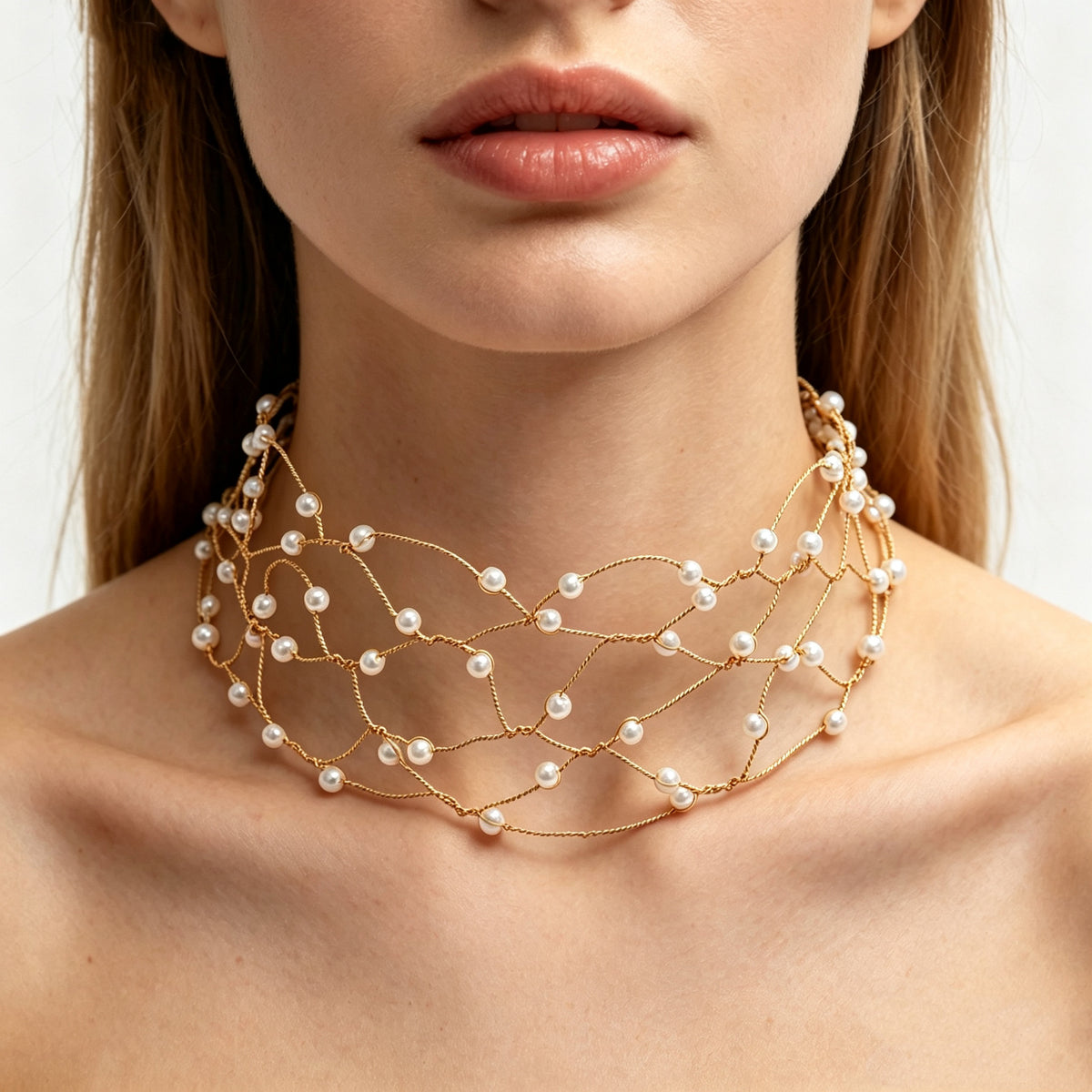 Pearl cutout necklace by Yoshan, detail view 2