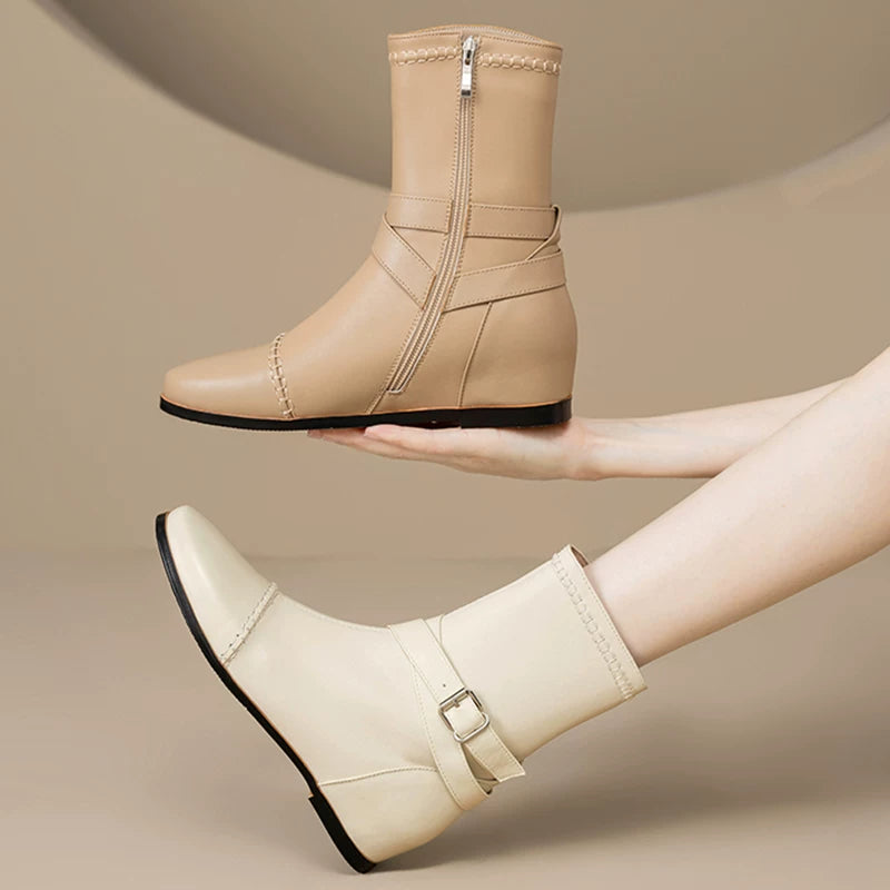 Hidden Lift Leather Ankle Boots for Women