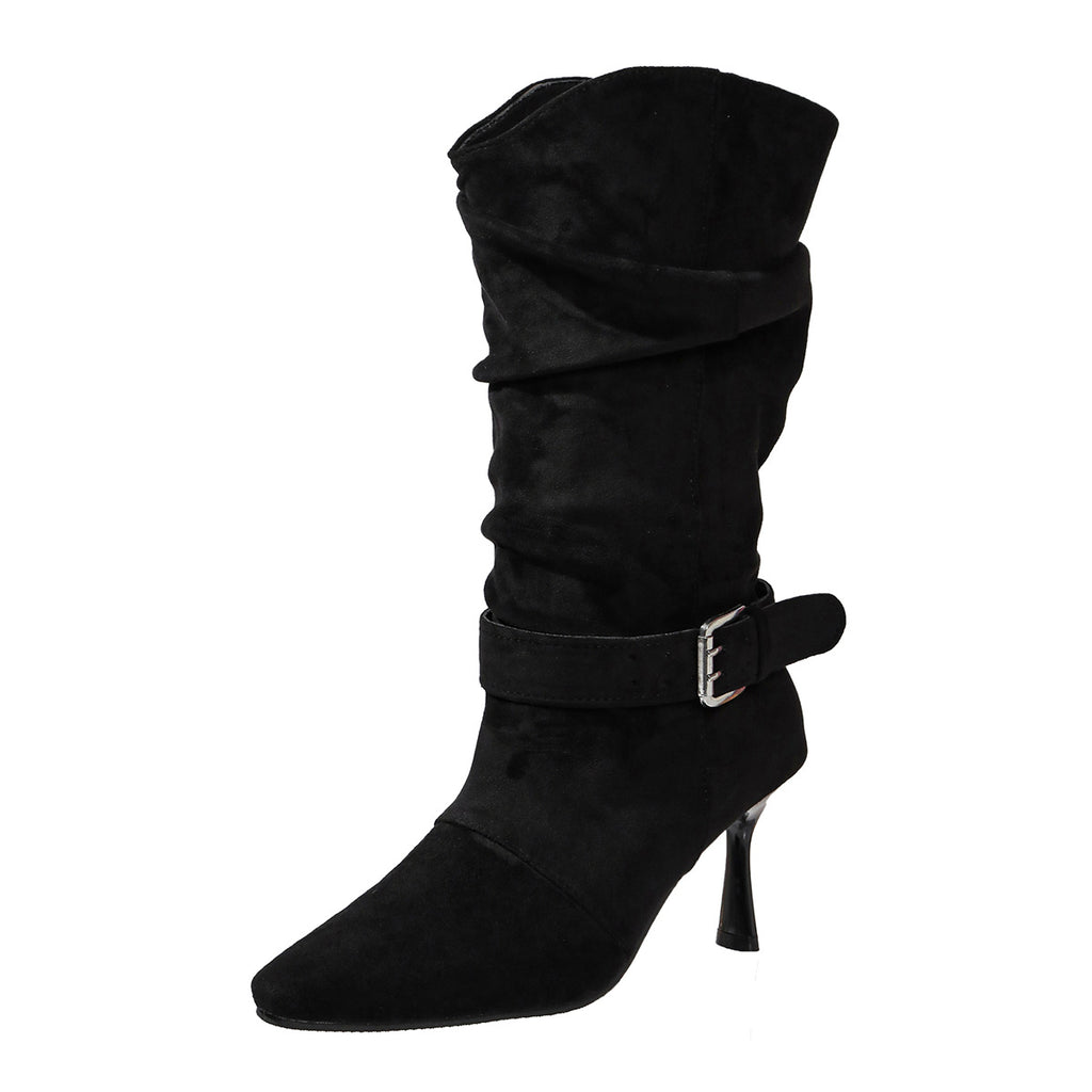 Women's Suede Pointed Toe Plus Size Tall Riding Boots Knee-High Boots