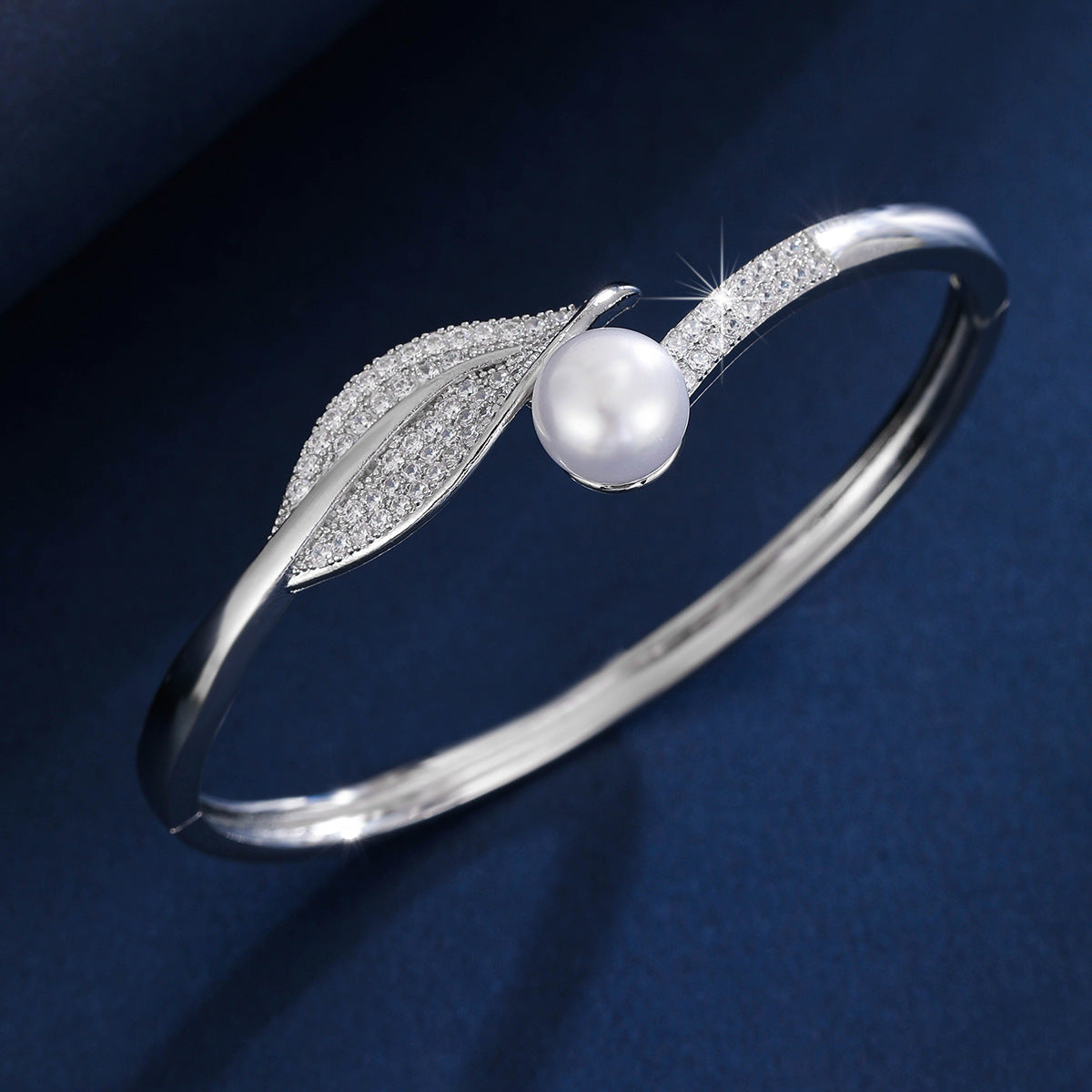 Faux pearl cuff bracelet by Yoshan, detail view 3