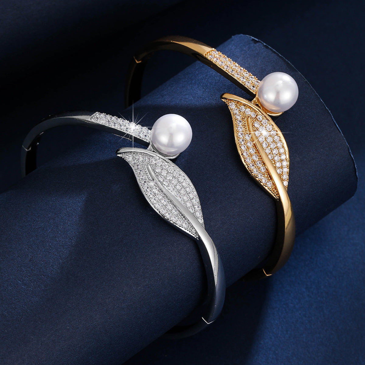 Faux pearl cuff bracelet by Yoshan, detail view 5