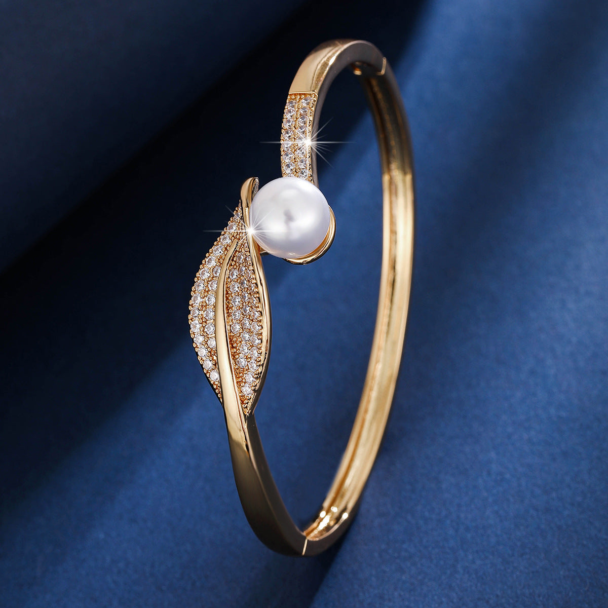 Faux pearl cuff bracelet by Yoshan, detail view 6