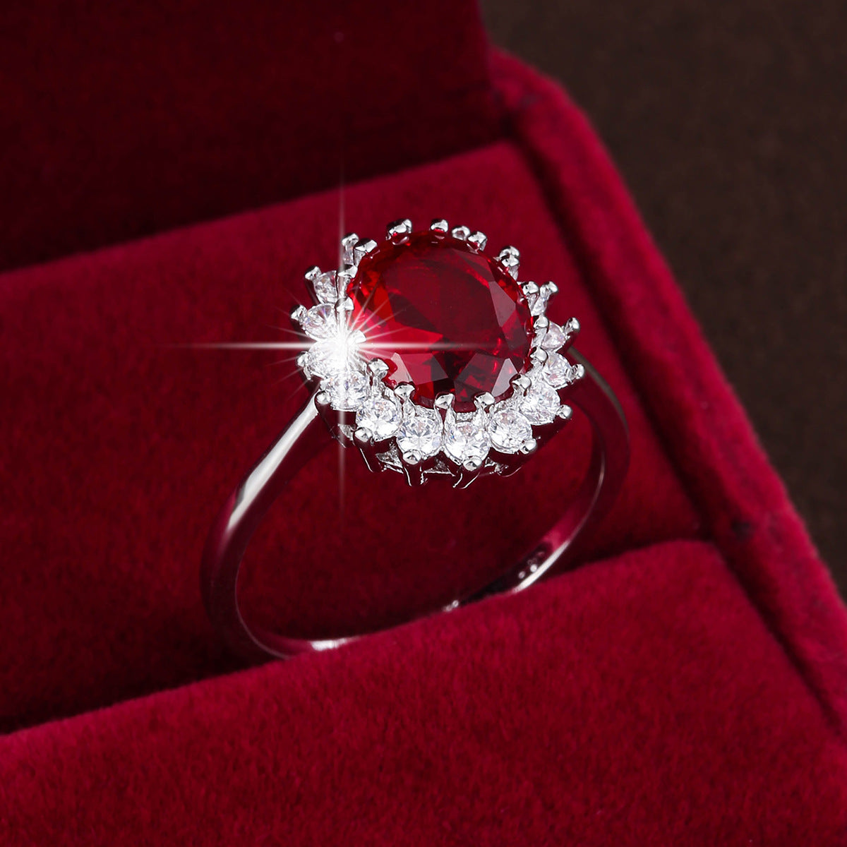 Red cubic zirconia jewelry set by Yoshan