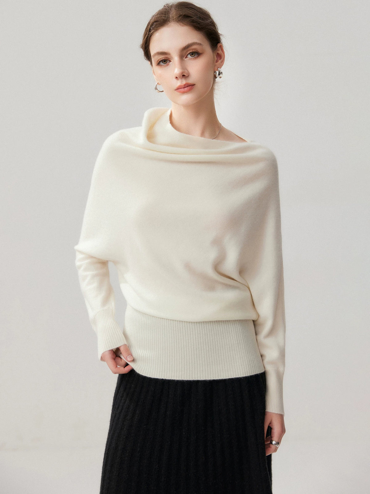 Women's Wool Fall Winter Slim-Waist Pink Open-Back Long Sleeve Asymmetric Cowl-Neck Sweater Knit Pullover Top for Casual Outfits Spring Travel Office Everyday