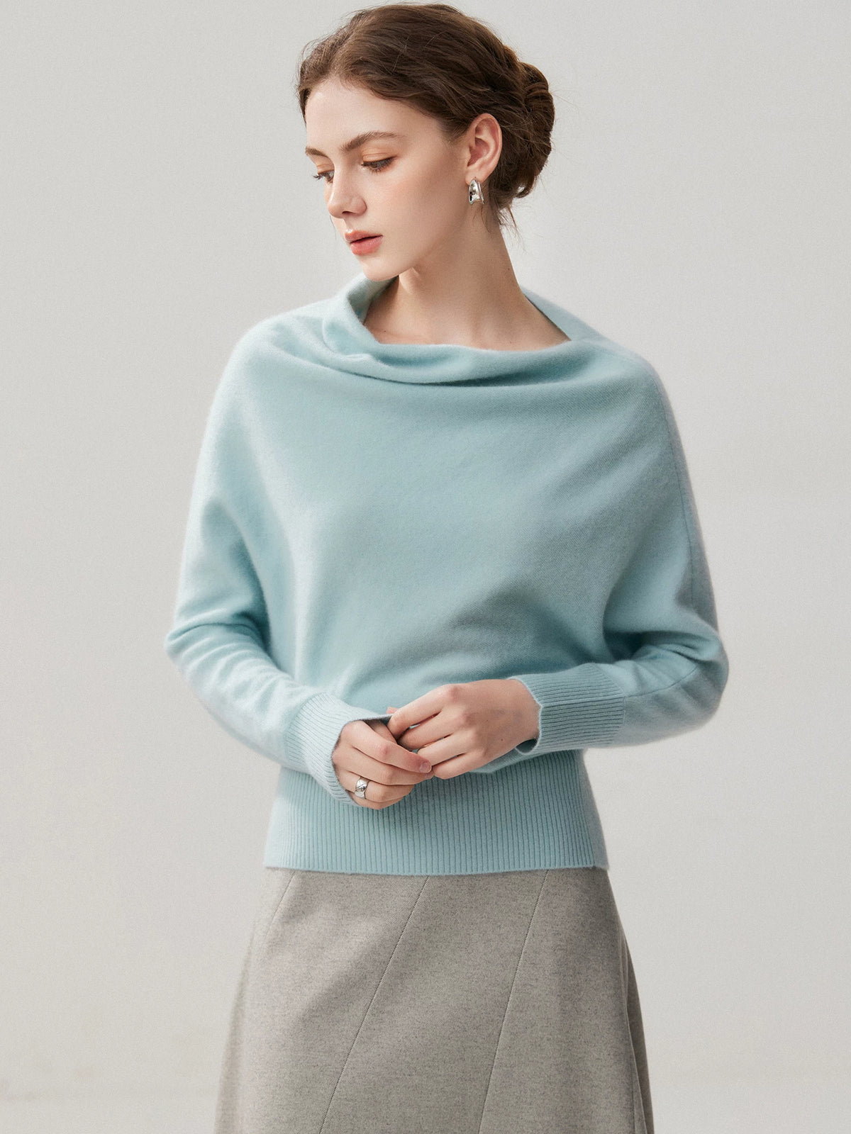 Women's Wool Fall Winter Slim-Waist Pink Open-Back Long Sleeve Asymmetric Cowl-Neck Sweater Knit Pullover Top for Casual Outfits Spring Travel Office Everyday