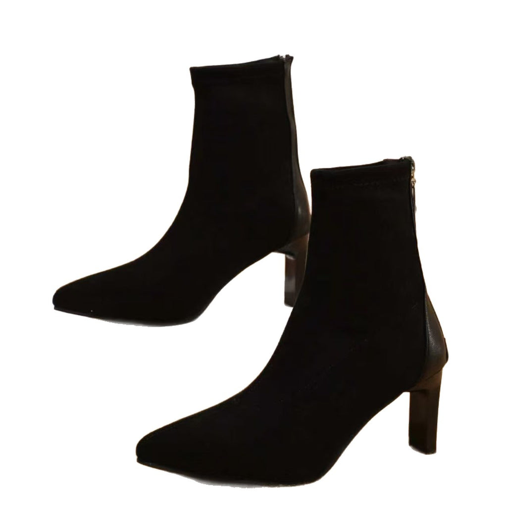 Women's Suede Pointed Toe Plus Size Zip British-Style Retro Martin Combat Boots Ankle