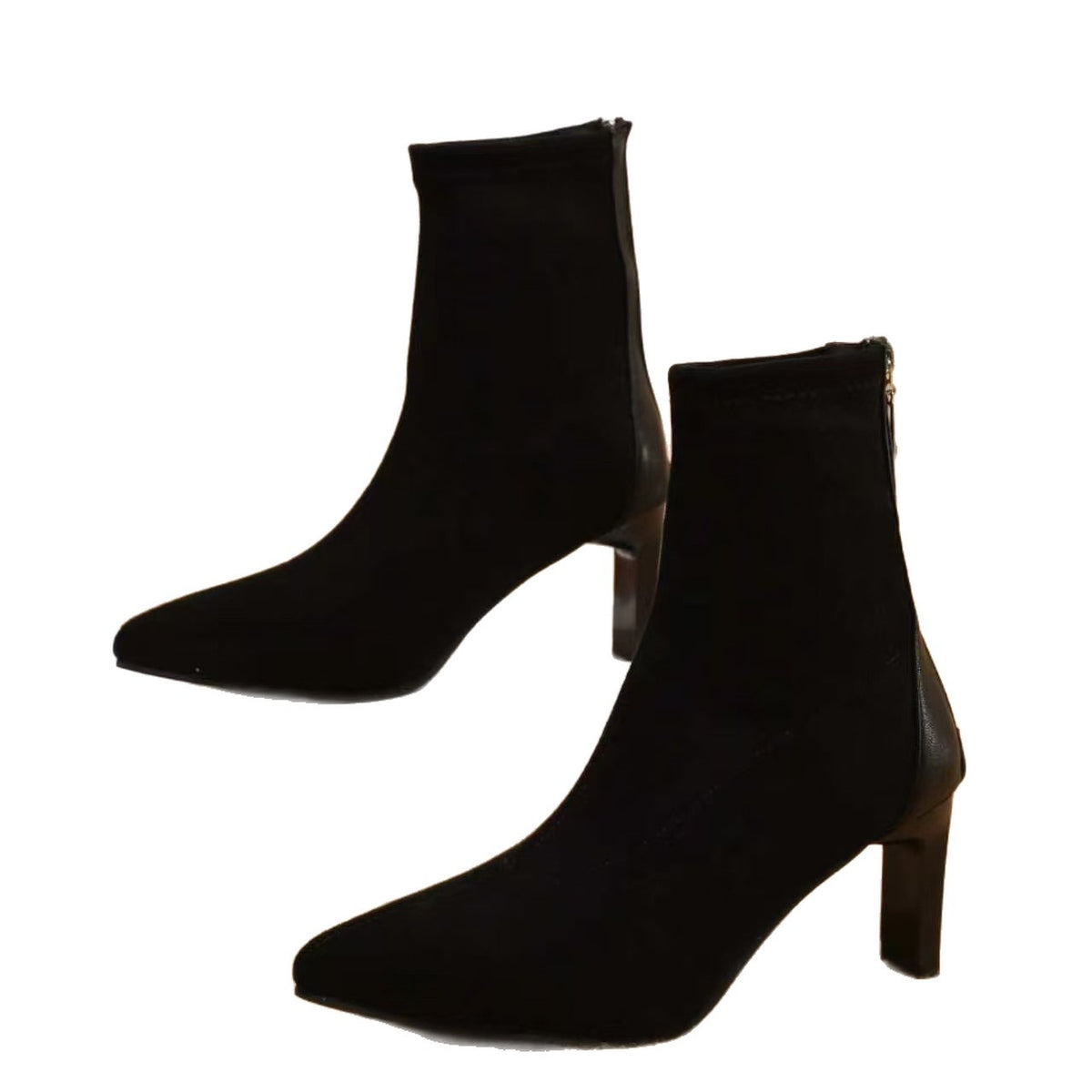 Women's Suede Pointed Toe Plus Size Zip British-Style Retro Martin Combat Boots Ankle