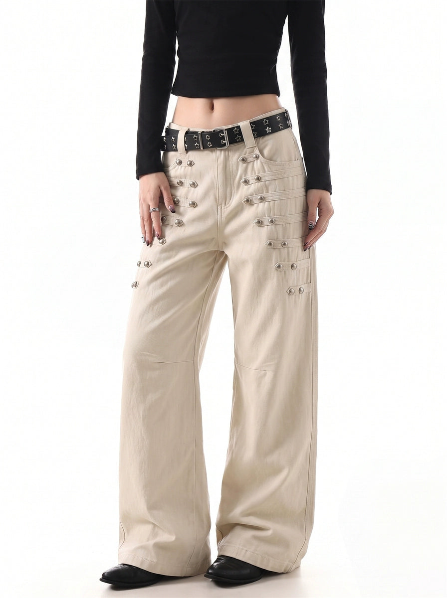 Women's Studded Straight Oversized Retro Wide-Leg Jeans for Casual Outfits Everyday Office Weekend Date Night