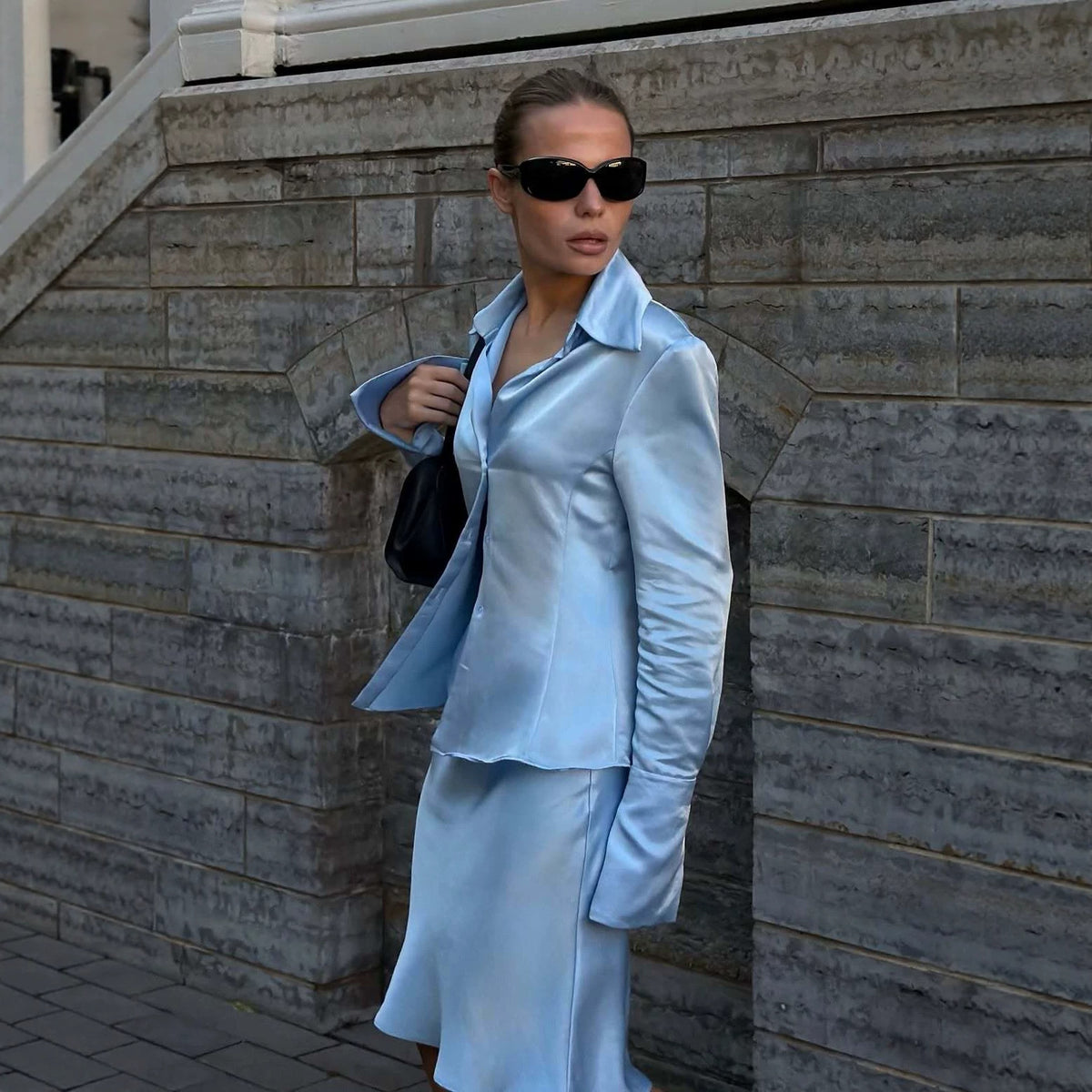 Women's Satin Elegant Workwear Shirt Casual Button Shirt
