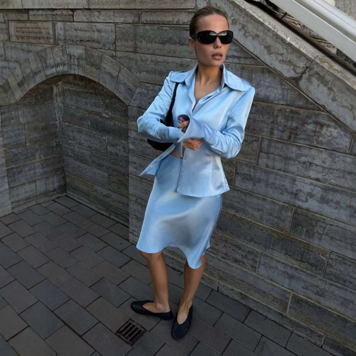 Women's Satin Elegant Workwear Shirt Casual Button Shirt
