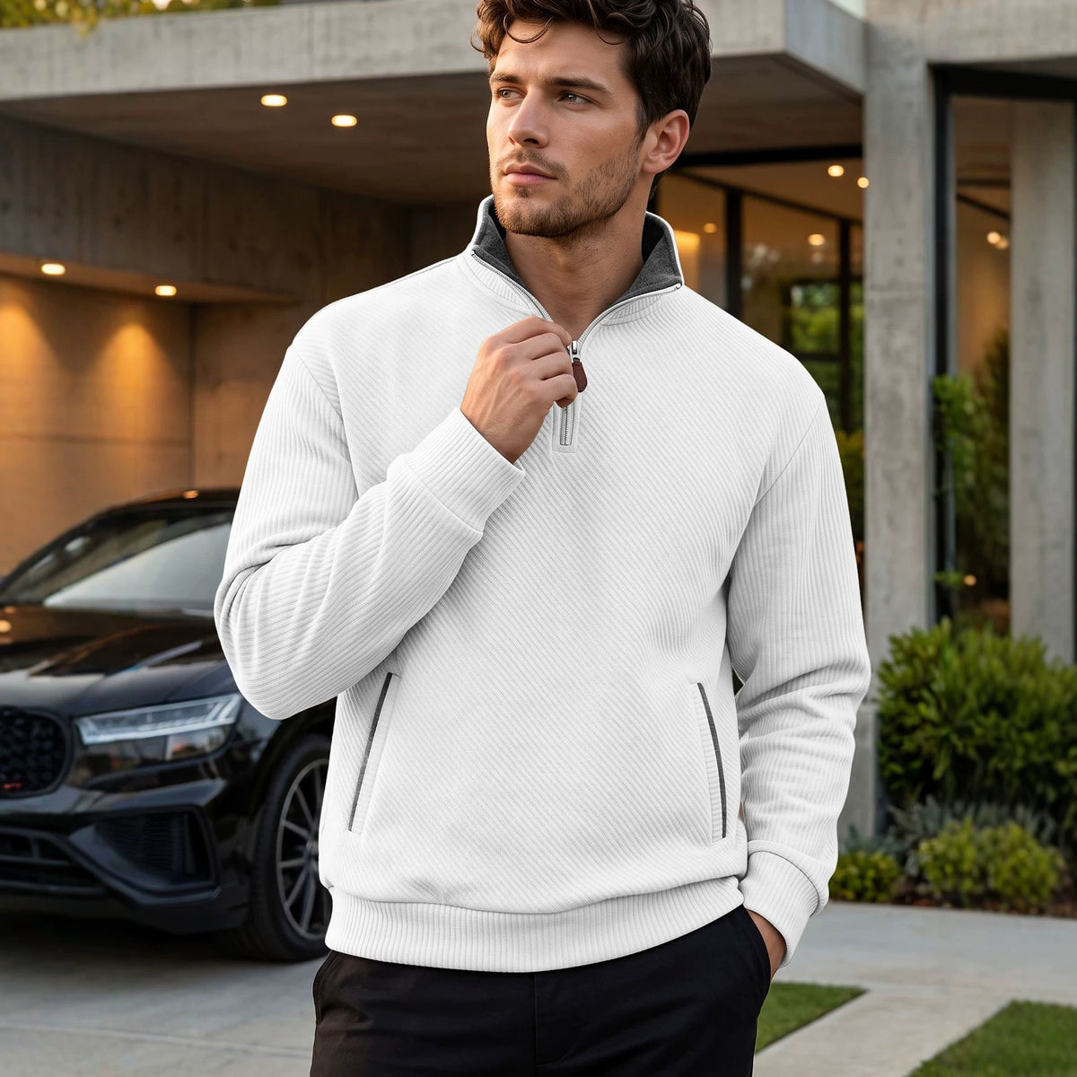 Men's Mandarin Collar Workwear Zip Casual Hoodie Sweatshirt Travel Weekend Everyday