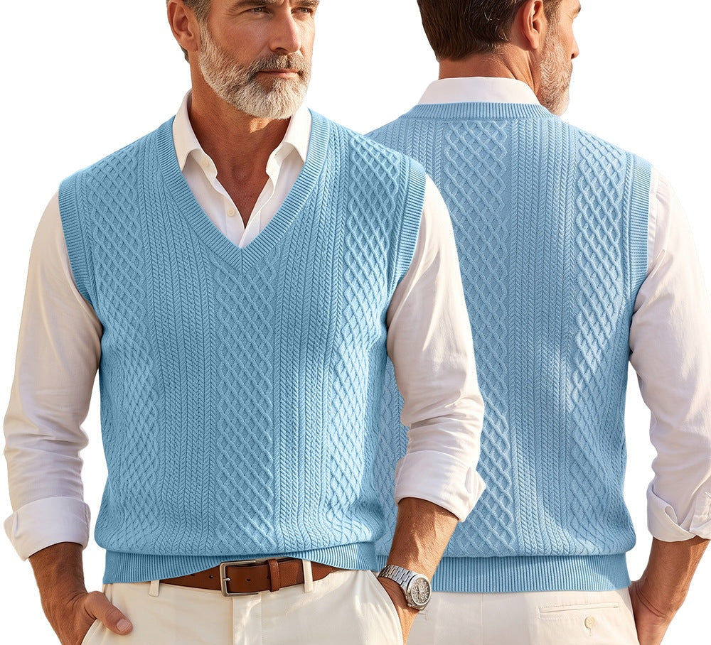 Men's V-Neck Vest Sleeveless Plus Size Retro Casual Sweater Knit Pullover Top Office