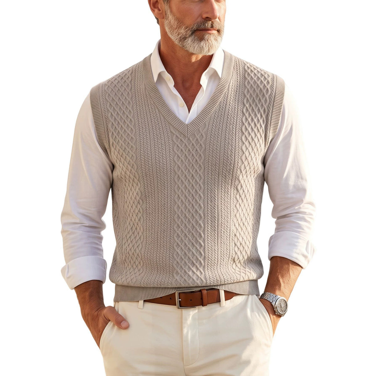 Men's V-Neck Vest Sleeveless Plus Size Retro Casual Sweater Knit Pullover Top Office