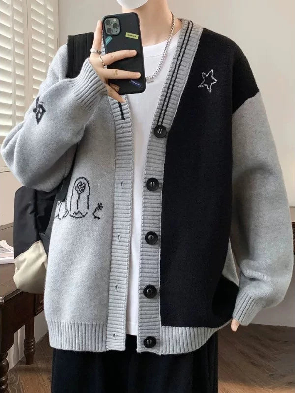 Men's V-Neck Fall Winter Oversized Cardigan Relaxed Fit Knit Outerwear for Office Outfits Everyday Work