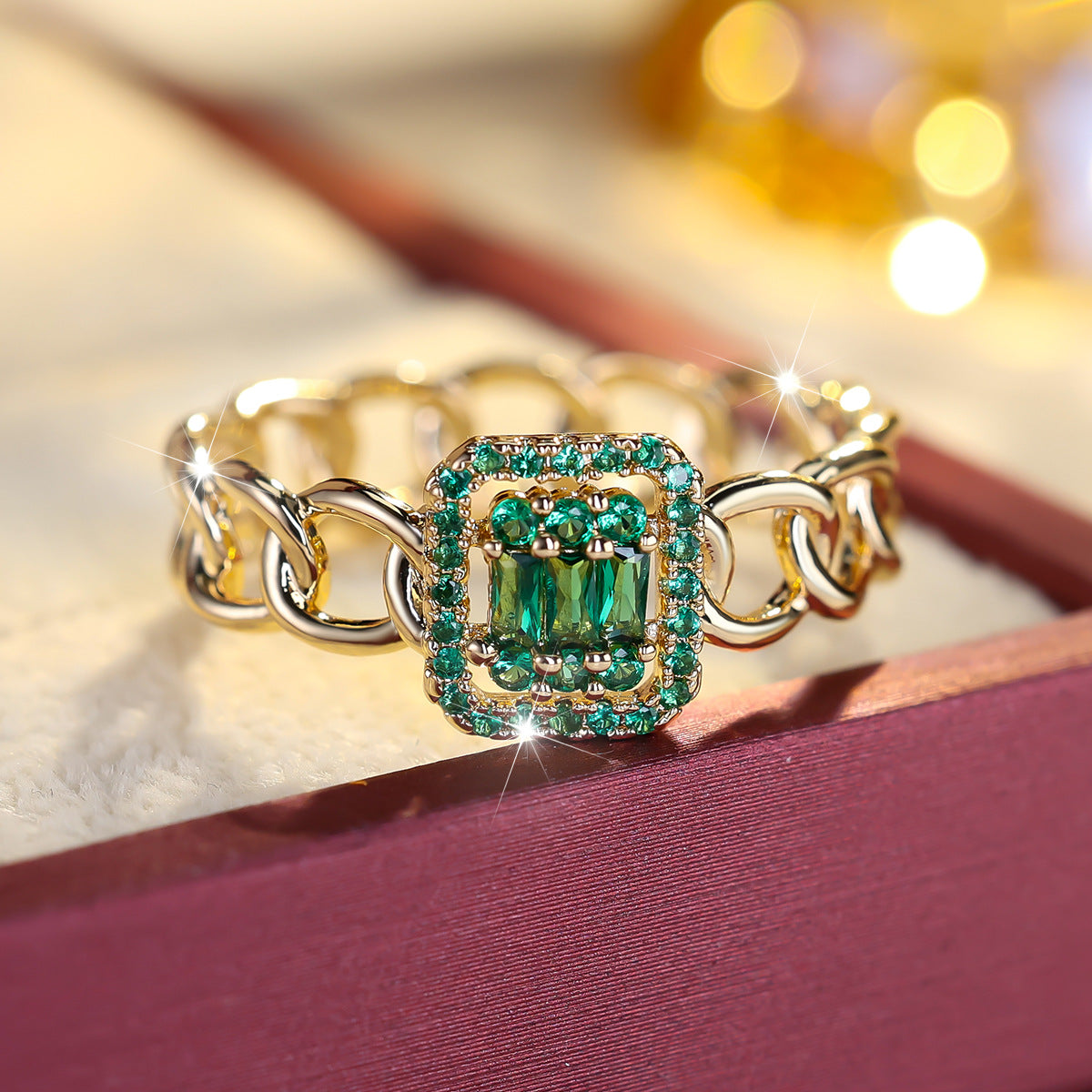 Gold -Green cubic zirconia cutout jewelry set by Yoshan
