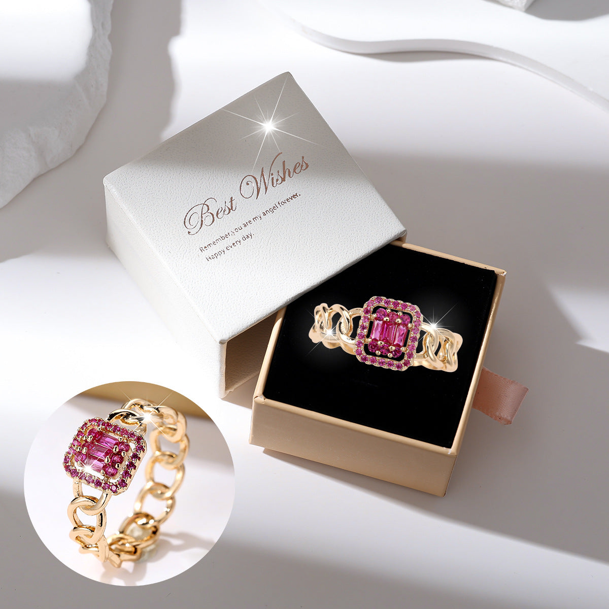 Gold - Red cubic zirconia cutout jewelry set by Yoshan