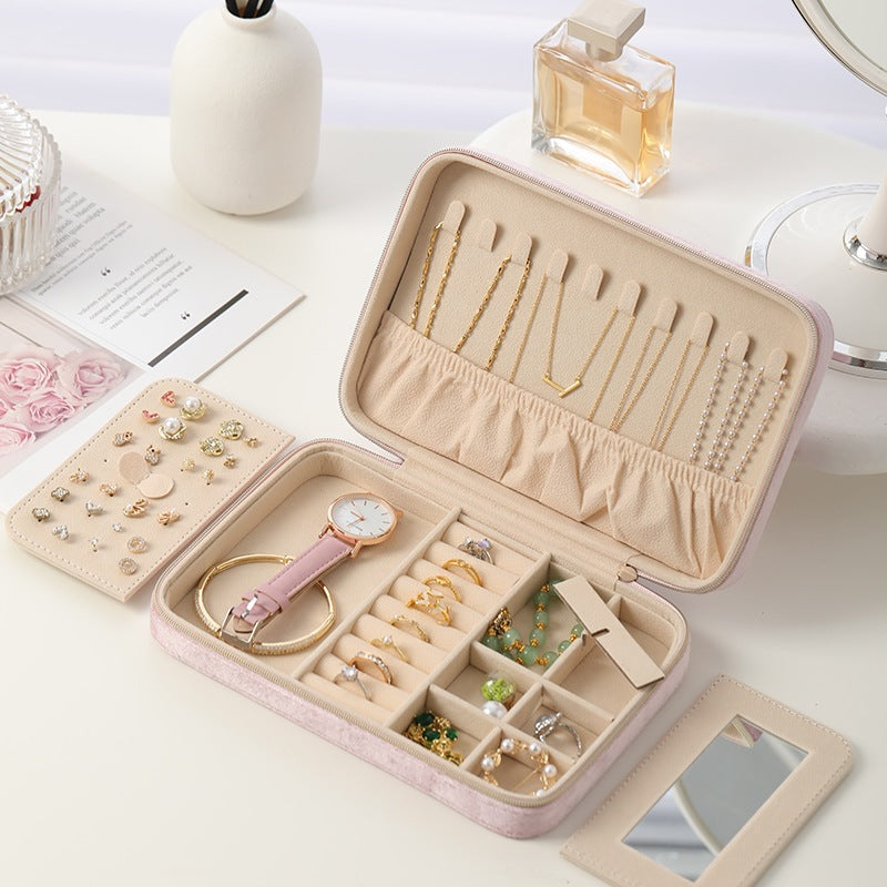 Velvet Jewelry Box Organizer Case Home Gift Display Stand Travel Desktop Mirror Small Earrings