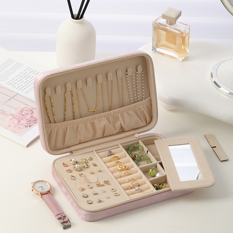 Velvet Jewelry Box Organizer Case Home Gift Display Stand Travel Desktop Mirror Small Earrings