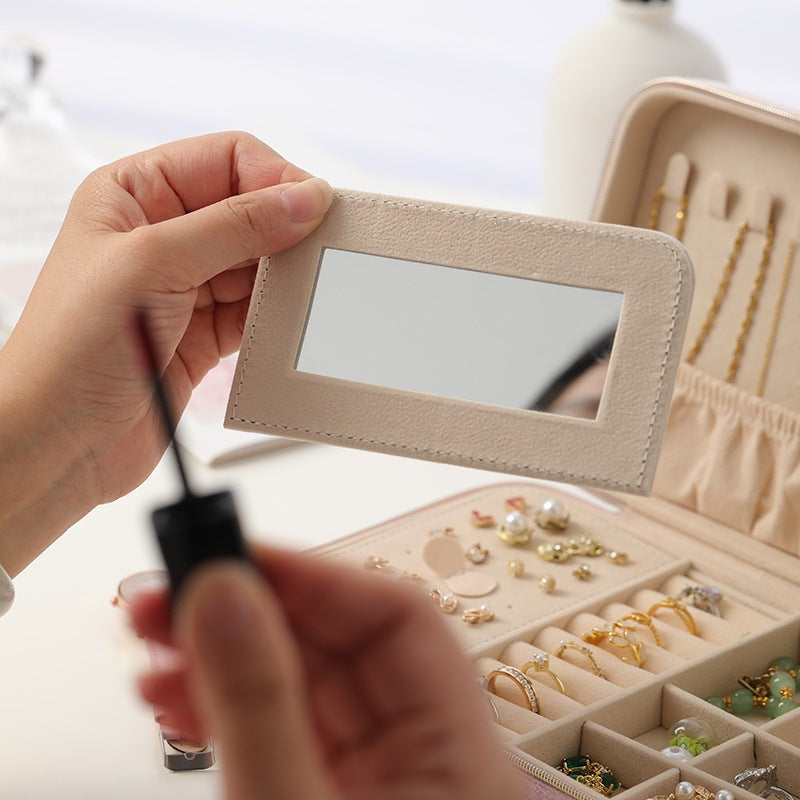 Velvet Jewelry Box Organizer Case Home Gift Display Stand Travel Desktop Mirror Small Earrings