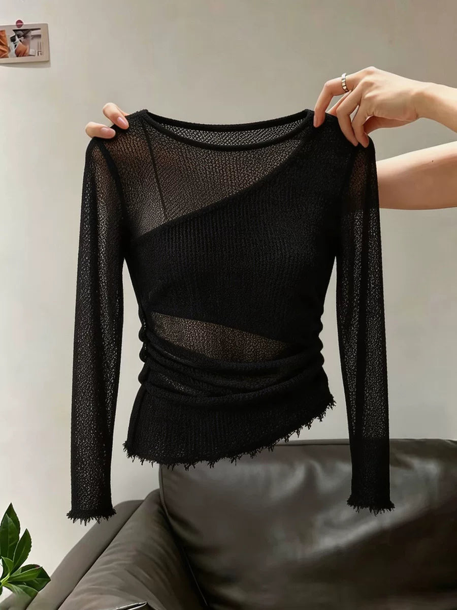 Women's Lace Slim-fit Long Sleeve Sweater Knit Pullover Top for Fall Winter Spring Travel Office Slimming Everyday Date Night