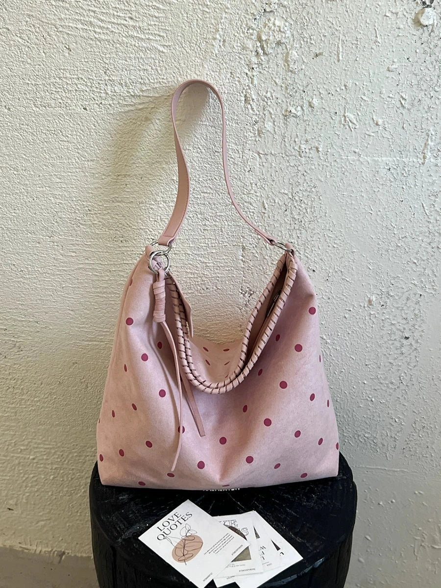 Women's Fall Winter Suede-look Polka-dot Office Workwear Retro Tote Bag Shoulder Crossbody Purse Work Travel Everyday Purse