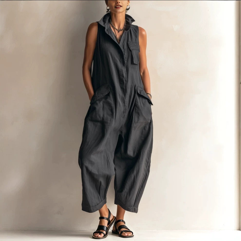 Women's Cotton Jumpsuit Sleeveless Overall Romper