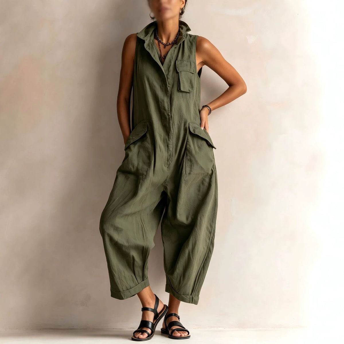 Women's Cotton Jumpsuit Sleeveless Overall Romper