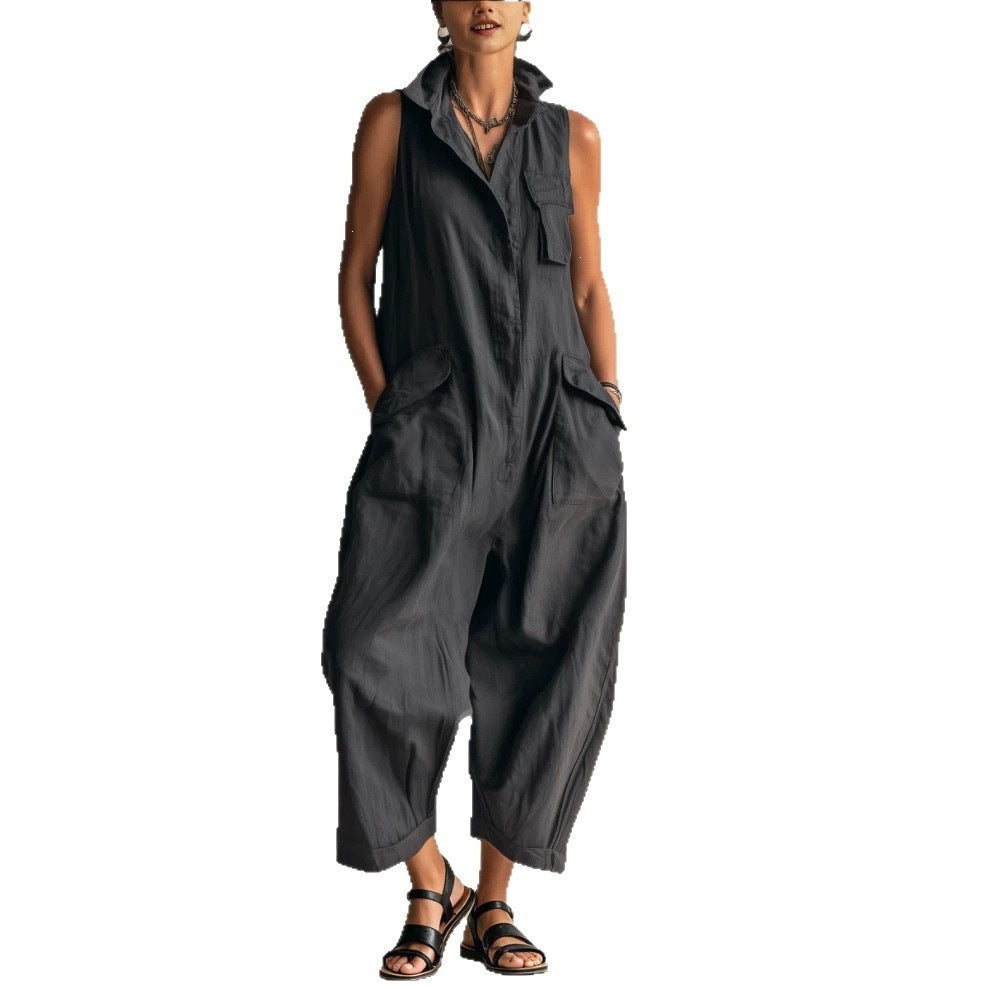 Women's Cotton Jumpsuit Sleeveless Overall Romper